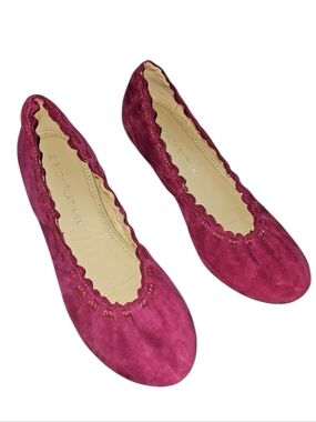 Womens Pink Ballet Flats 7.5 Sheep Leather Ruffle Edge Suede Shoes